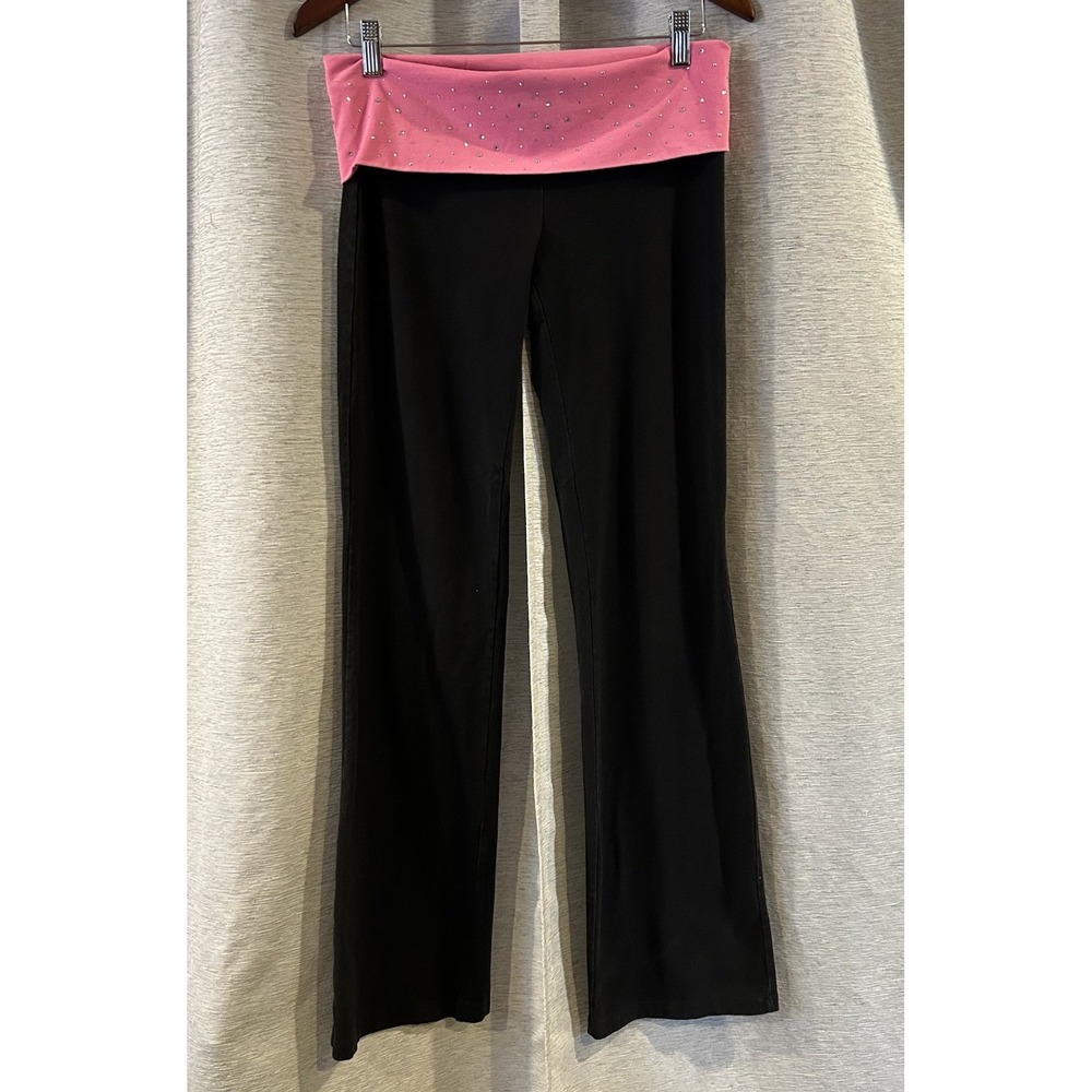 Y2K VTG. Victoria's Secret PINK Bling Foldover Yoga Pants Pink Medium - Picture 1 of 6